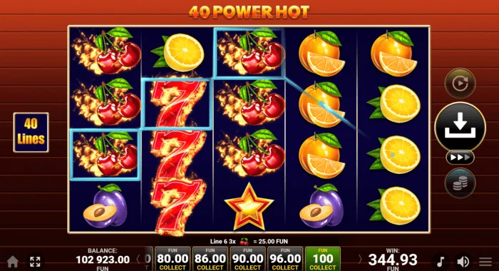 40 Power Hot Coin Boost pagrindinio žaidimo laimėjimas